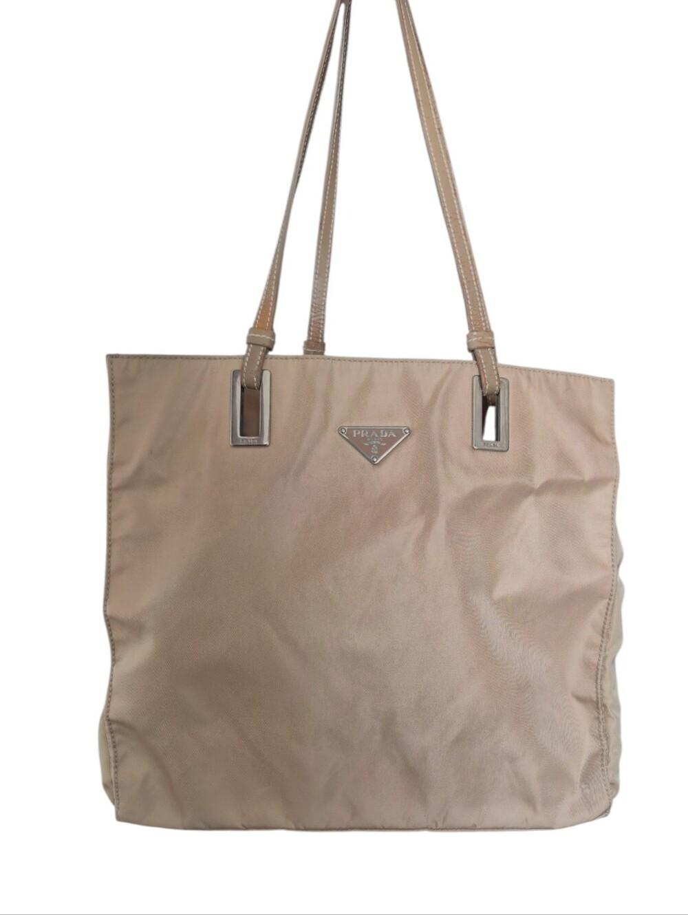 Prada Beige Nylon Leather Strap Tote Bag